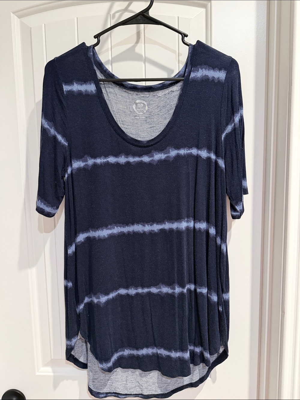Relaxed Navy Tie-Dye Scoop Neck Short Sleeve Top